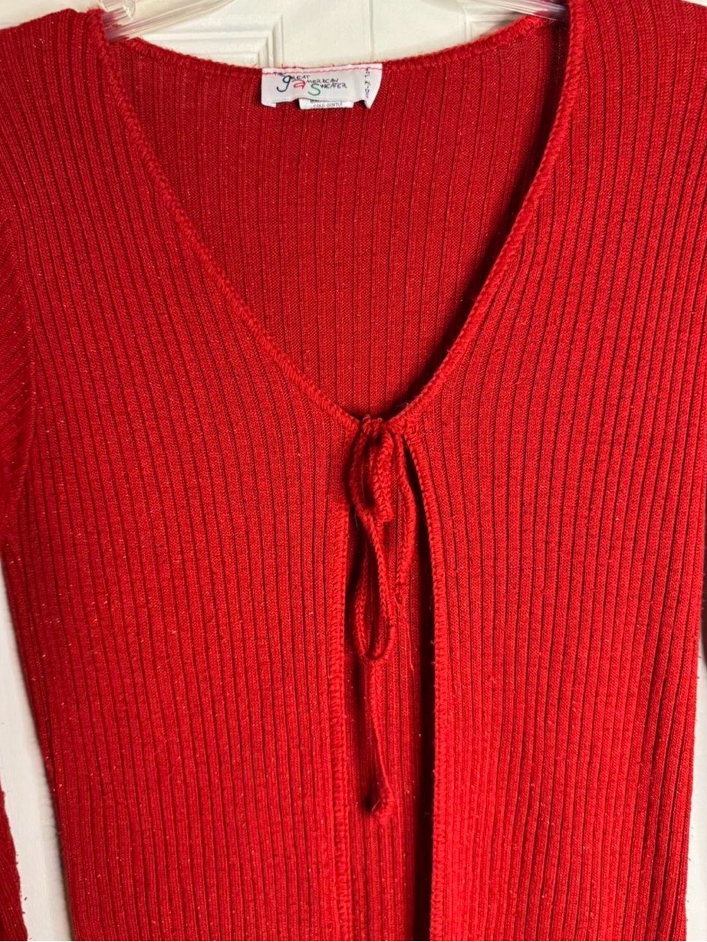 Girls' Red Ribbed Tie-Front Sweater Top - Picture 2 of 8